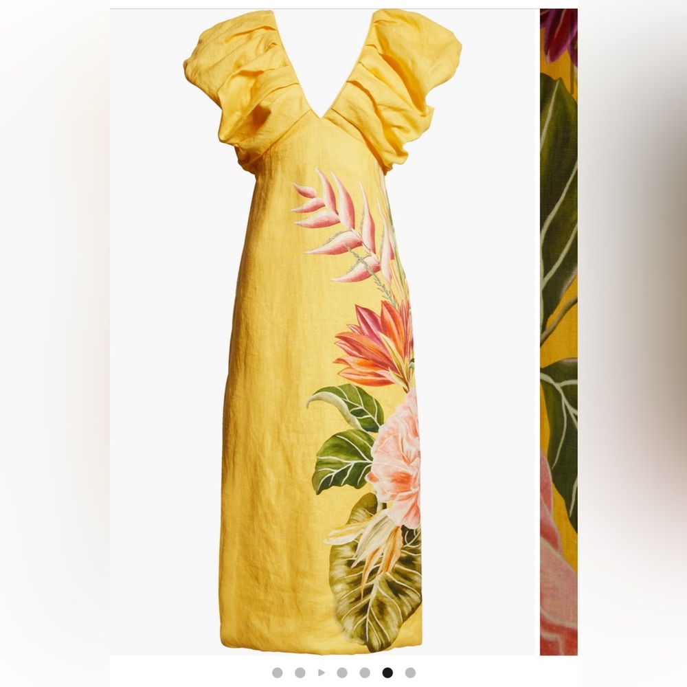 FARM Rio Yellow Ruffled Maxi Dress with Puff Sleeves - Picture 3 of 6